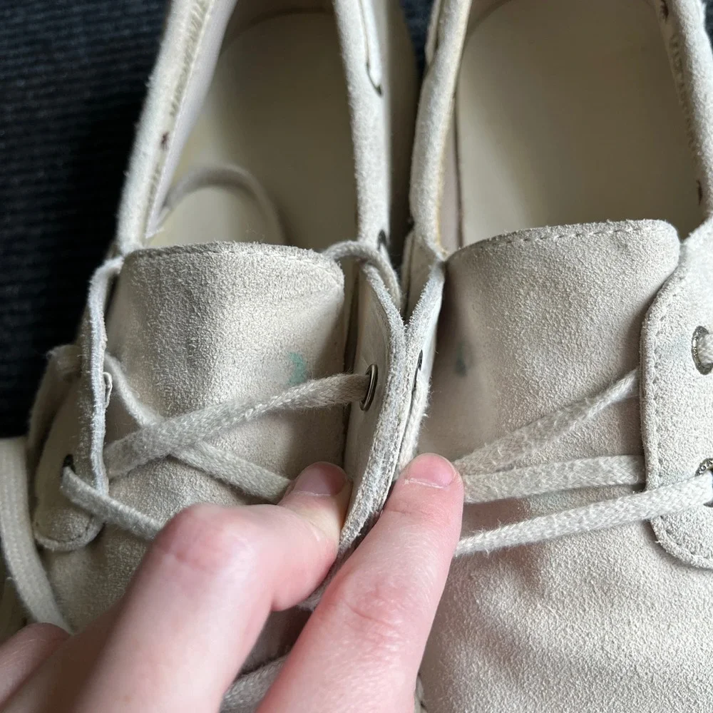 Margaritaville South Shore‎ Boat Shoes Mens 14 Cream Suede Good Palm Tree Preppy